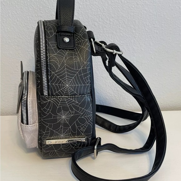 RARE Betsey Johnson Vampire Cat Spider web print Mini Backpack purse bag NWT - Picture 3 of 7